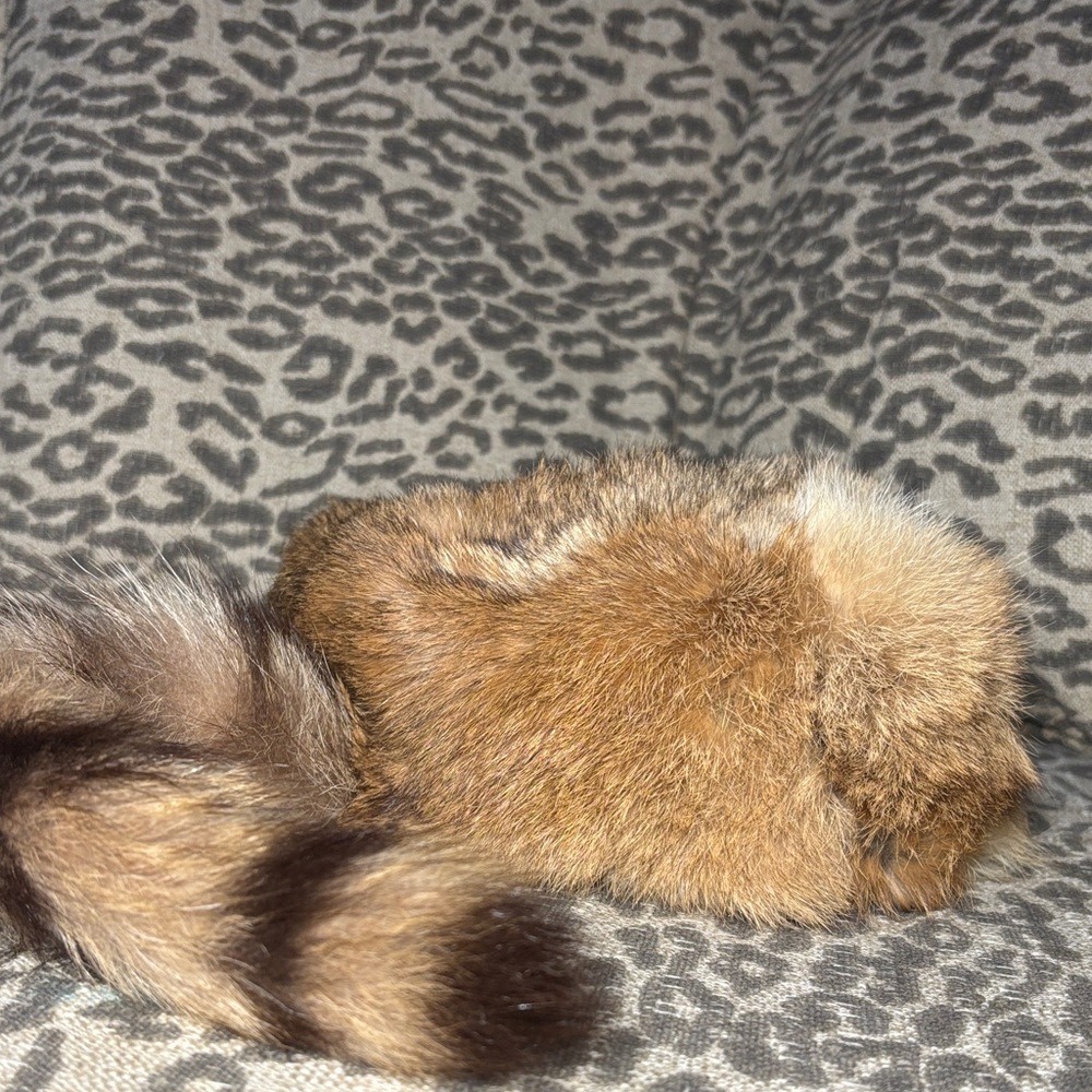 Vintage kids rabbit fur coonskin cap Davey Crockett cap pelt hat real fur medium